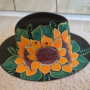 Pan Charly - Hand-Painted Sunflower Black Fedora